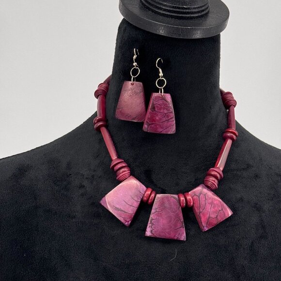 2/$18 SALE! Handcrafted Purple Resin Necklace Earring Set Cottage core Bohemian - Picture 1 of 5